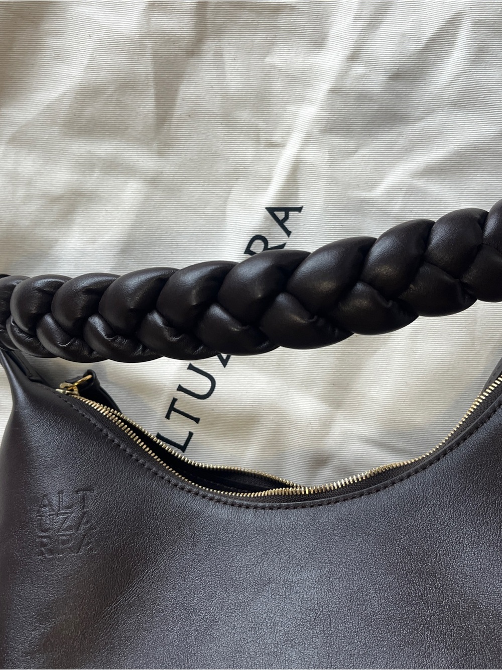 Altuzarra Dark Brown Braided-Handle Leather Shoulder Bag - Picture 6 of 9